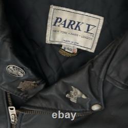 Vintage Park V Black Leather Biker Jacket Motorcycle Quilted 40 Large