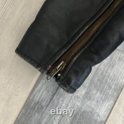 Vintage Park V Black Leather Biker Jacket Motorcycle Quilted 40 Large