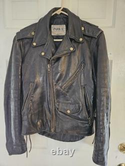 Vintage Park V Black Leather Men's Biker Motorcycle Jacket Made in USA Size 40