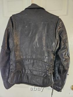 Vintage Park V Black Leather Men's Biker Motorcycle Jacket Made in USA Size 40