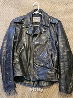 Vintage Park V Black Leather Men's Biker Motorcycle Jacket Made in USA Size 40