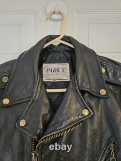 Vintage Park V Black Leather Men's Biker Motorcycle Jacket Made in USA Size 40