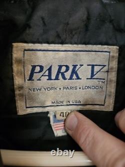 Vintage Park V Black Leather Men's Biker Motorcycle Jacket Made in USA Size 40