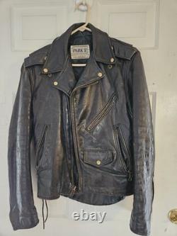 Vintage Park V Black Leather Men's Biker Motorcycle Jacket Made in USA Size 40