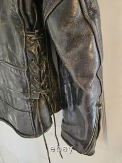 Vintage Park V Black Leather Men's Biker Motorcycle Jacket Made in USA Size 40