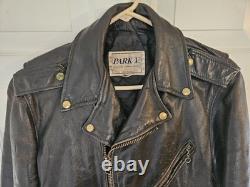 Vintage Park V Black Leather Men's Biker Motorcycle Jacket Made in USA Size 40