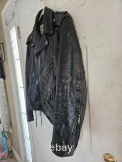 Vintage Park V Black Leather Men's Biker Motorcycle Jacket Made in USA Size 40