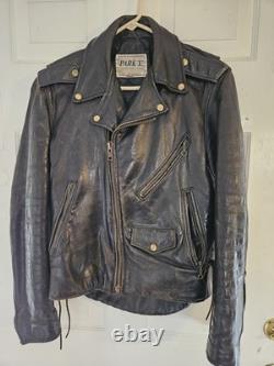 Vintage Park V Black Leather Men's Biker Motorcycle Jacket Made in USA Size 40