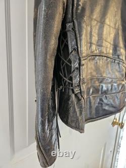 Vintage Park V Black Leather Men's Biker Motorcycle Jacket Made in USA Size 40