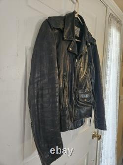 Vintage Park V Black Leather Men's Biker Motorcycle Jacket Made in USA Size 40