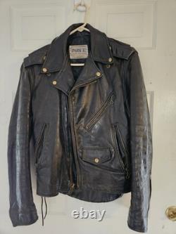 Vintage Park V Black Leather Men's Biker Motorcycle Jacket Made in USA Size 40