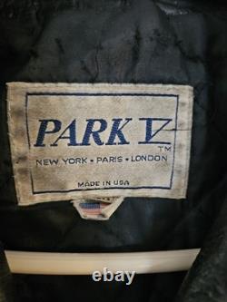 Vintage Park V Black Leather Men's Biker Motorcycle Jacket Made in USA Size 40