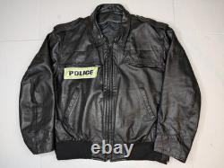 Vintage Pauline's Crew Cleveland Black Leather Motorcycle Police Jacket Size XL