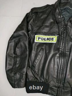 Vintage Pauline's Crew Cleveland Black Leather Motorcycle Police Jacket Size XL