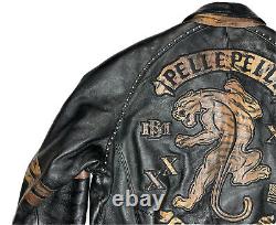 Vintage Pelle Pelle Studded Tiger Motorcycle Leather Jacket Size 50 2XL RARE