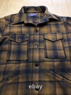 Vintage Pendleton Brown Plaid Wool Jacket Hunting Cruiser Size Medium