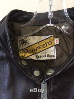 Vintage Perfecto by Schott Classic Leather Jacket Size 44 Made in USA Talon Zip