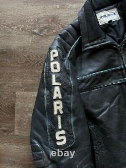 Vintage Polaris Genuine Heavy Leather Biker Jacket Size XL