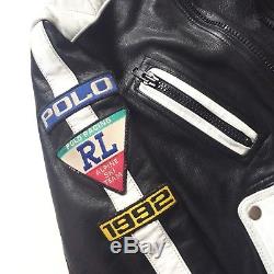Vintage Polo Ralph Lauren 1992 Racing Leather Motorcycle Jacket Alpine Ski Team