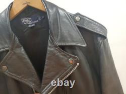 Vintage Polo Ralph Lauren Black Leather Motorcycle Jacket. Size Medium
