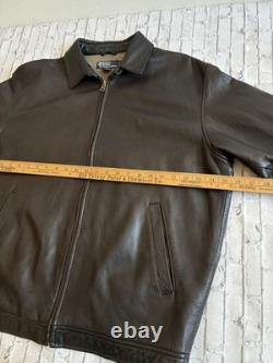 Vintage Polo Ralph Lauren Brown Leather Bomber Jacket Zipper Mens L Large