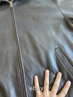 Vintage Polo Ralph Lauren Brown Leather Bomber Jacket Zipper Mens L Large