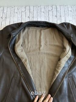 Vintage Polo Ralph Lauren Brown Leather Bomber Jacket Zipper Mens L Large