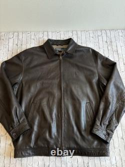 Vintage Polo Ralph Lauren Brown Leather Bomber Jacket Zipper Mens L Large