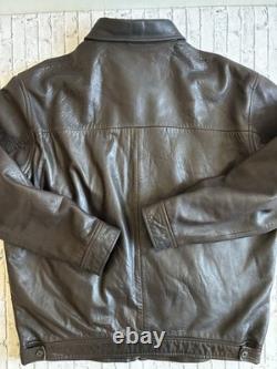 Vintage Polo Ralph Lauren Brown Leather Bomber Jacket Zipper Mens L Large