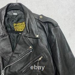 Vintage Protech Leather Apparel Motorcycle Jacket Men XS Black Biker Heavyweight