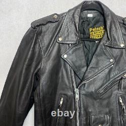 Vintage Protech Leather Apparel Motorcycle Jacket Men XS Black Biker Heavyweight