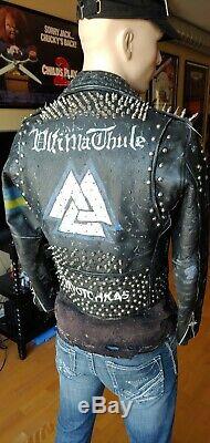 Vintage Punk Studded Leather Jacket Swedish theme. Mens Medium. The REAL DEAL