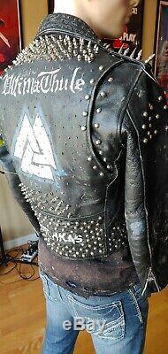 Vintage Punk Studded Leather Jacket Swedish theme. Mens Medium. The REAL DEAL