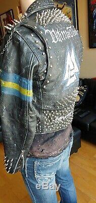 Vintage Punk Studded Leather Jacket Swedish theme. Mens Medium. The REAL DEAL