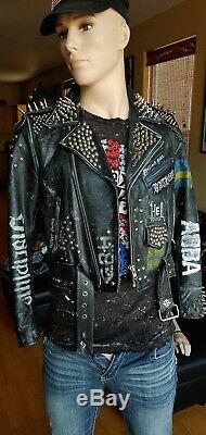 Vintage Punk Studded Leather Jacket Swedish theme. Mens Medium. The REAL DEAL