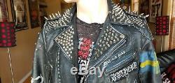 Vintage Punk Studded Leather Jacket Swedish theme. Mens Medium. The REAL DEAL