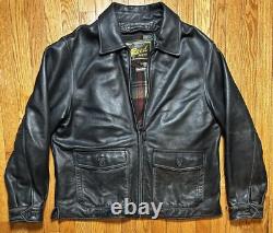 Vintage Reed Distressed Leather Black Motorcycle Plaid Lined Jacket Men's 44