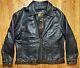 Vintage Reed Distressed Leather Black Motorcycle Plaid Lined Jacket Men's 44