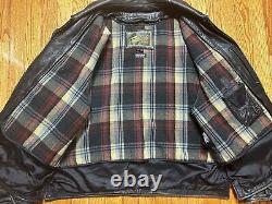 Vintage Reed Distressed Leather Black Motorcycle Plaid Lined Jacket Men's 44