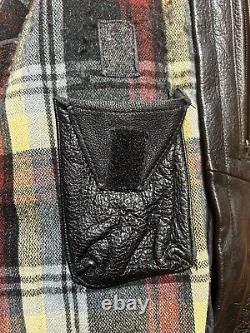 Vintage Reed Distressed Leather Black Motorcycle Plaid Lined Jacket Men's 44