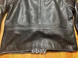 Vintage Reed Distressed Leather Black Motorcycle Plaid Lined Jacket Men's 44