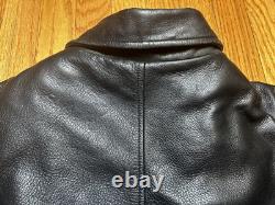 Vintage Reed Distressed Leather Black Motorcycle Plaid Lined Jacket Men's 44