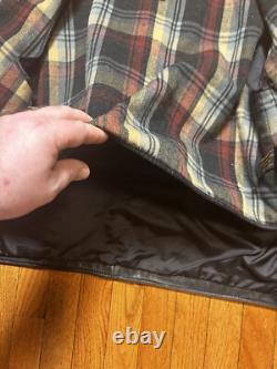 Vintage Reed Distressed Leather Black Motorcycle Plaid Lined Jacket Men's 44