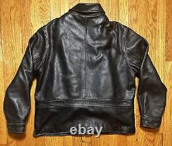 Vintage Reed Distressed Leather Black Motorcycle Plaid Lined Jacket Men's 44