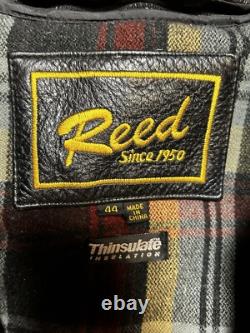 Vintage Reed Distressed Leather Black Motorcycle Plaid Lined Jacket Men's 44
