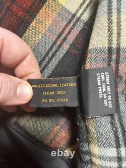 Vintage Reed Distressed Leather Black Motorcycle Plaid Lined Jacket Men's 44