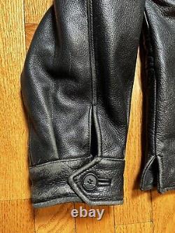 Vintage Reed Distressed Leather Black Motorcycle Plaid Lined Jacket Men's 44
