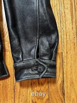 Vintage Reed Distressed Leather Black Motorcycle Plaid Lined Jacket Men's 44