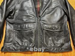 Vintage Reed Distressed Leather Black Motorcycle Plaid Lined Jacket Men's 44