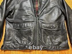 Vintage Reed Distressed Leather Black Motorcycle Plaid Lined Jacket Men's 44
